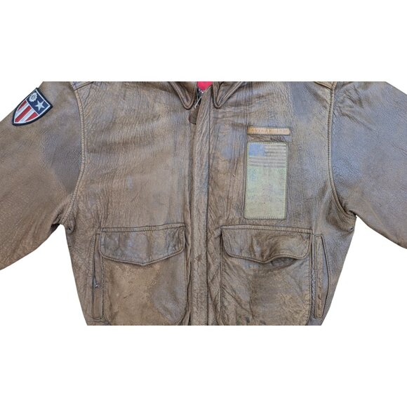 Vintage 1987 Avirex Flying Tiger Brown Leather Bomber Jacket Mens L - Picture 5 of 14